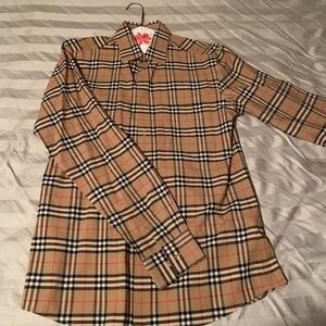 Burberry Button Up Check Stretch Cotton Shirt